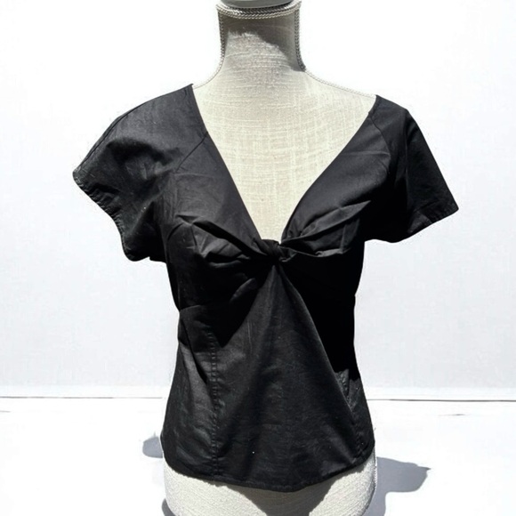 🌻NEW w/tags Madewell Black Twist-Front Seamed Top in Poplin Size 12 - Picture 2 of 7